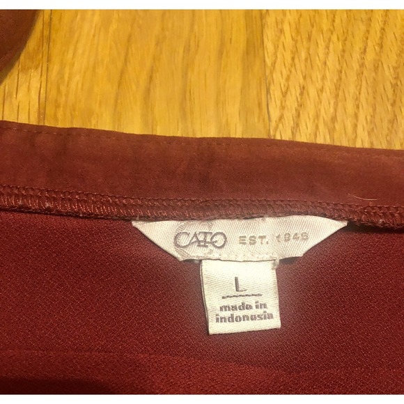 Maroon burgundy Off Shoulder Top Large Poof Tie Sleeves Boho Cottage holiday - Picture 9 of 13